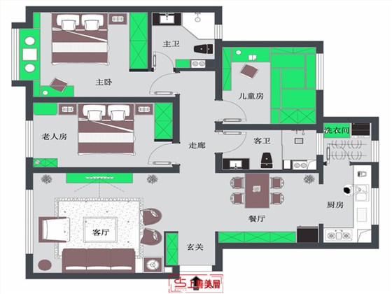 国赫天著130平新中式风格户型图